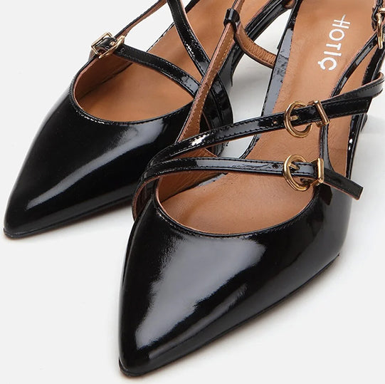 Stileto lëkurë origjinale ngjyrë e zezë