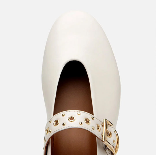 Balerinë lëkurë origjinale ngjyrë krem