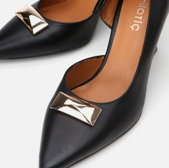 Stileto lëkurë origjinale ngjyrë e zezë