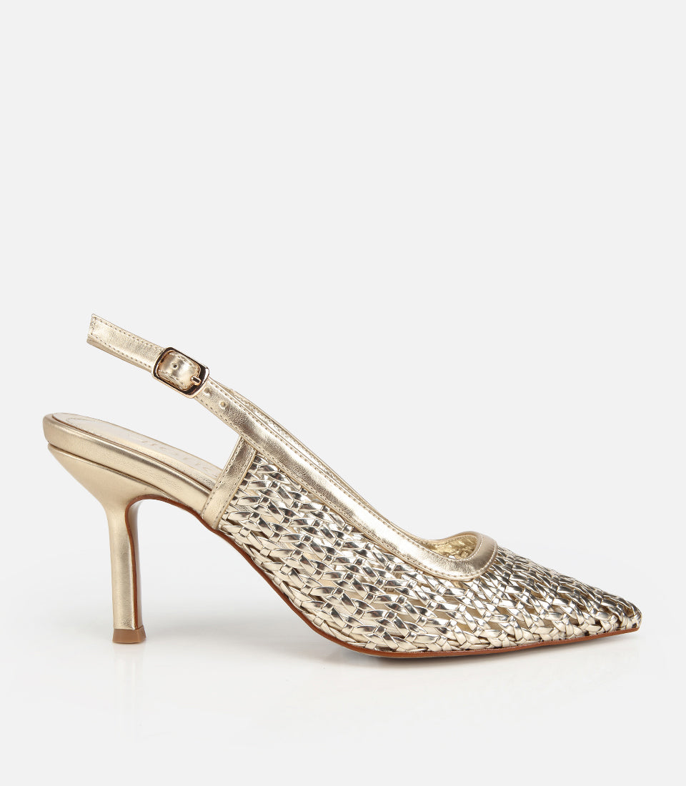 Stiletto me Taka të Holla dhe Detaje të Thurura, Ngjyrë Ari - Femra
