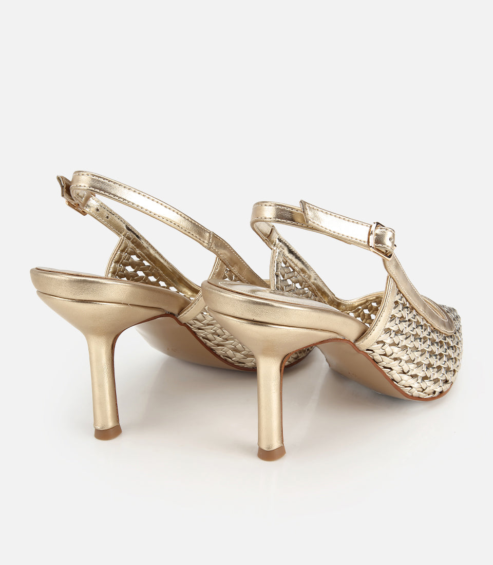 Stiletto me Taka të Holla dhe Detaje të Thurura, Ngjyrë Ari - Femra