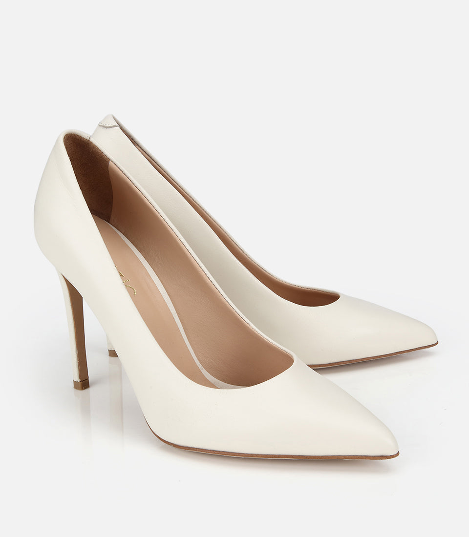 Stiletto me Taka të Larta prej Lëkure, Ngjyrë Ekru - Femra