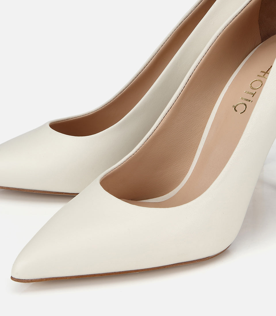 Stiletto me Taka të Larta prej Lëkure, Ngjyrë Ekru - Femra
