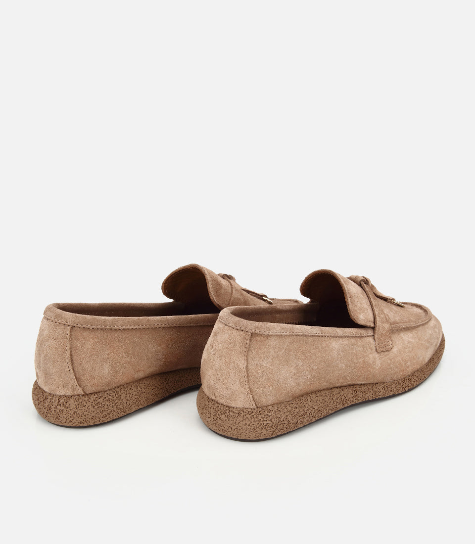 Loafer Ditor me Tokëz prej Lëkure Zamsh, Ngjyrë Vizon - Femra