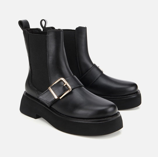 Gjysëm çizme lëkurë origjinale ngjyrë e zezë