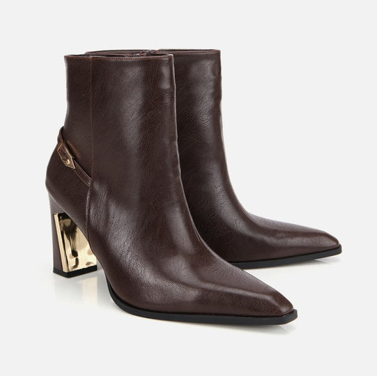 Gjysëm çizme lëkurë origjinale ngjyrë kafe