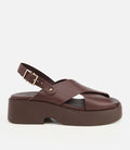 Sandale e Sheshtë e Butë me Shputë të Trashë prej Lëkure, Ngjyrë Kafe - Femra