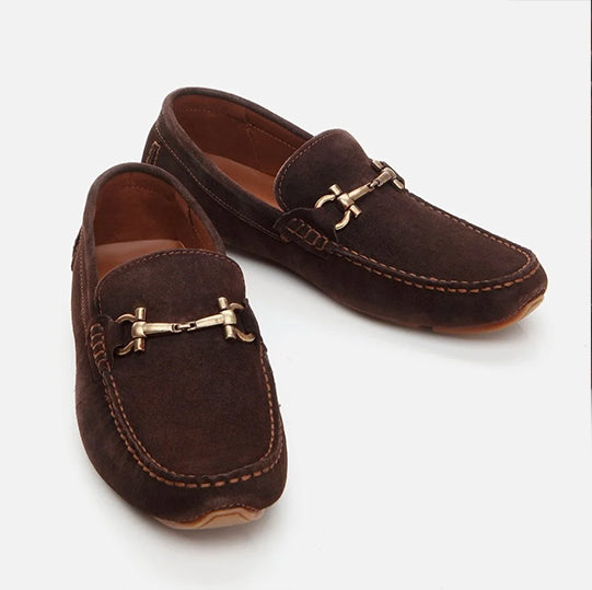 Genuine Leather Monk Strap Flats – Brown