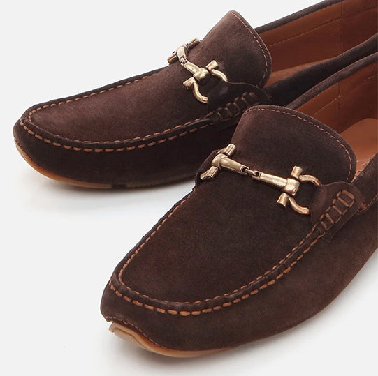 Genuine Leather Monk Strap Flats – Brown