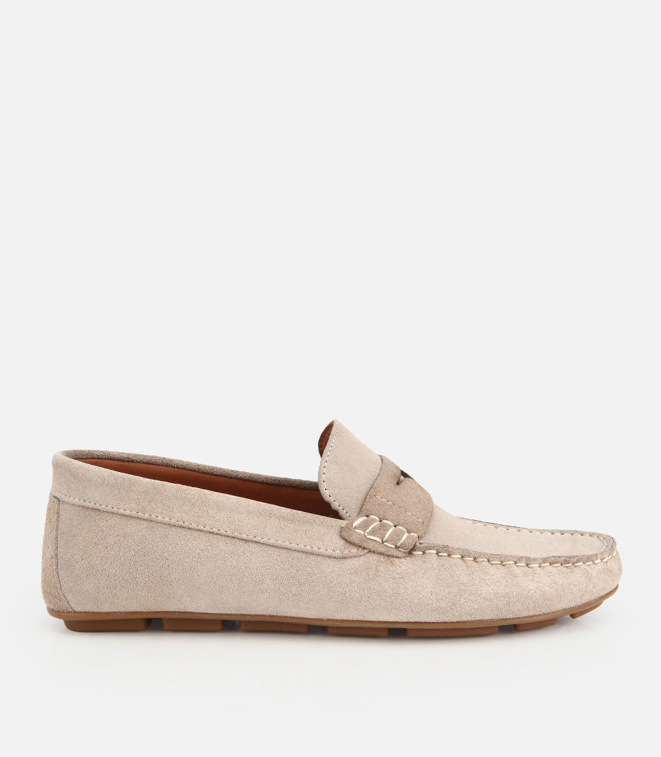 Erkek Süet Deri Bej Comfort Günlük Loafer - front